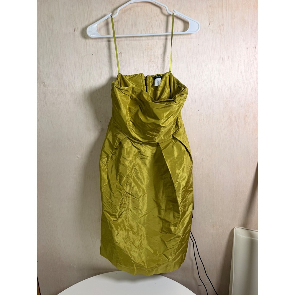 J.Crew Cocktail Dress Women Size 4 Chartreuse Green Excellent Silk Pleated 90699